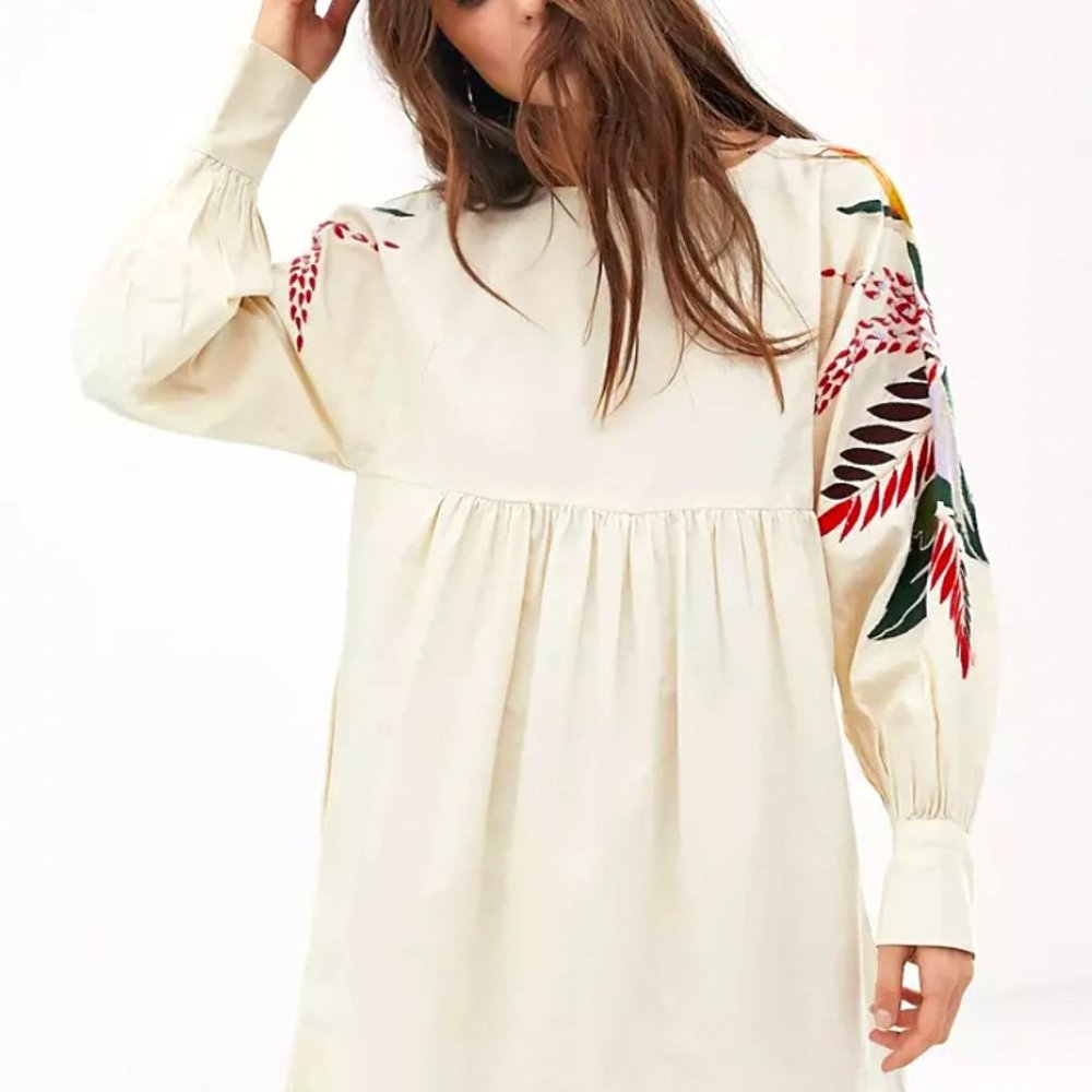 FREE PEOPLE Mini Obsessions Embroidered Cotton Dress IVORY